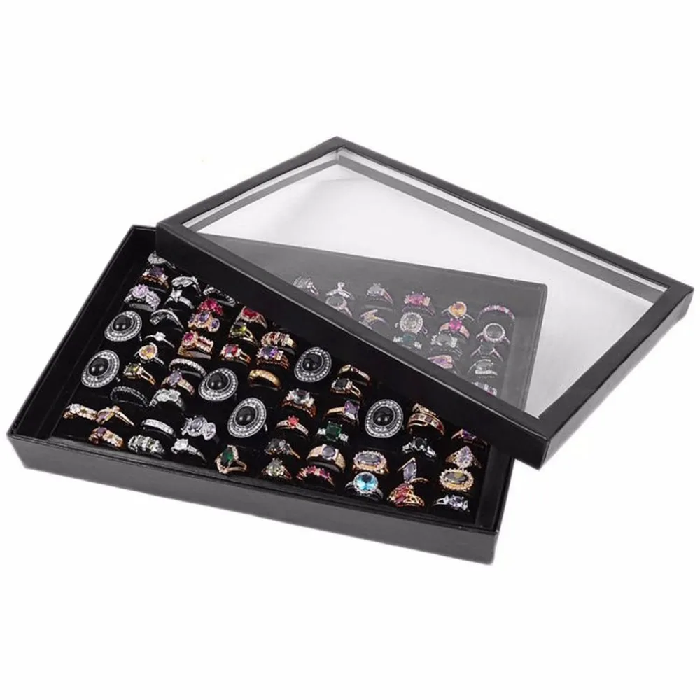 

2020 100 GridS Jewellry Box Glass Black Leather Wristwatch Storage Case Organizer Classical Holder Foam Pillow