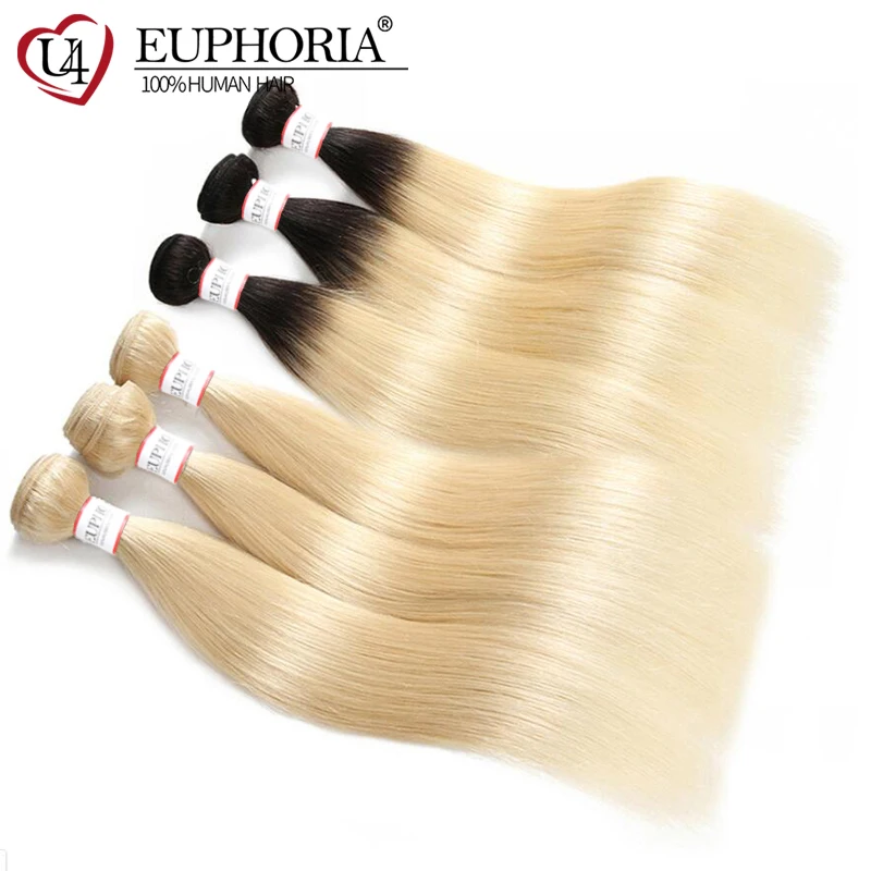 Бразильские волосы remy, волнистые пряди, эйфория, Омбре, черная платина, блонд, 1B 613, прямые человеческие волосы, пучок для наращивания