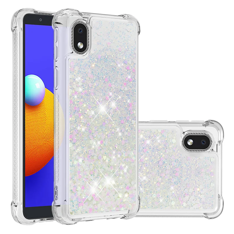 

Quicksand Phone Case For Samsung Galaxy A01 Core Glitter Love Heart Sequins Quicksand Dynamic Liquid Soft shockproof Back Cover