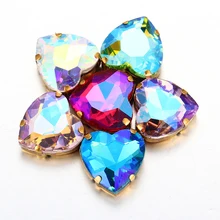 

AB Heart shape Mixed color Glass Crystal Flatback Strass Sew-on Rhinestones for Craft Christmas Clothing Garment Decoration