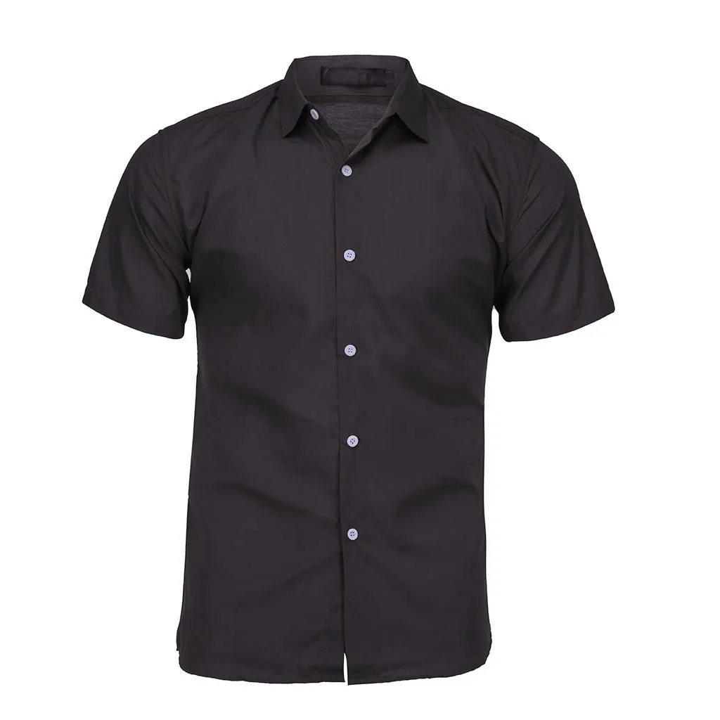 Страусиная Красивая Мужская Однотонная рубашка, однобортная высококачественная повседневная рубашка с отложным воротником и коротким рукавом для мужчин - Цвет: BK
