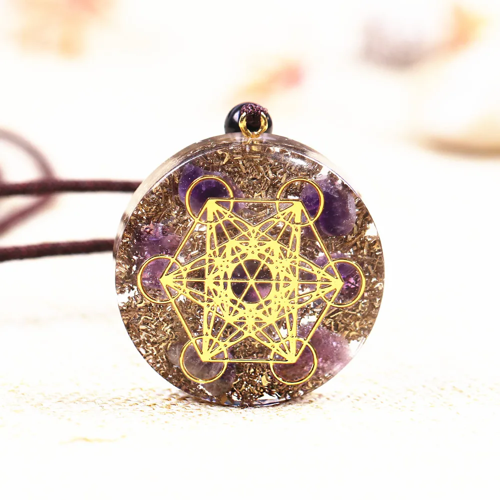 Collana Di Orgonite, Pendente In Resina, Centro Di Energia Cosmica, Logo Cubo Di Metatron Rubik, Pratica Girocollo. Terapia Di Meditazione