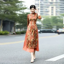 Весенние и осенние модели ретро тонкий длинный аозай cheongsam платье