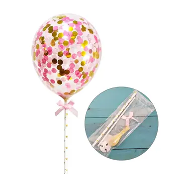

1pc 5 Inch Confetti Balloon Cake Topper Decoration With Paper Straw Ribbon Table Baby Shower One Birthday Wedding Party Supplies