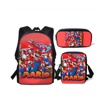 

Cute Cartoon School Bags set for Children Super Mario Bros Print Book Bag 3pcs Anime Kids School Backpacks mochila