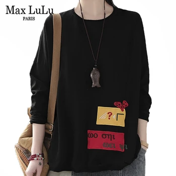 

Max LuLu 2020 Spring Fashion Ladies Casual Patchwork Tee Shirts Womens Knitted Tshirts Cotton Embroidery Tops Clothes Plus Size