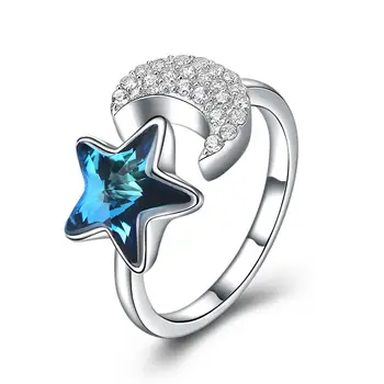 

Fashion Women Rings 925 Serling Silver Crystals From Swarovski Open Ring Star and Moon Female Fine Jewelry Birthday Gifts