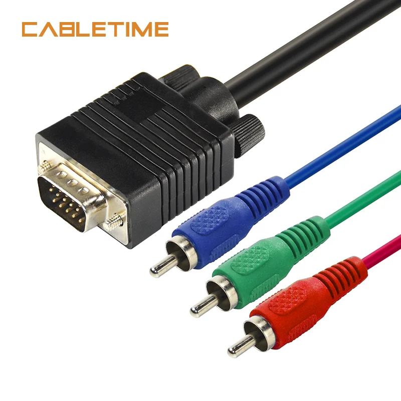Кабель Cabletime с VGA на 3 RCA аудио кабель 3RCA TV AV адаптер для ПК ноутбука HD DVD RGB дисплей