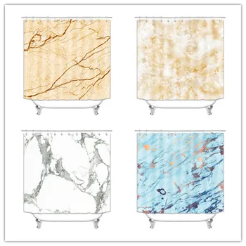 

marble Print Shower Curtain 4 Piece Carpet Cover Toilet Cover Bath Mat Pad Set Bathroom Curtain with 12 Hooks