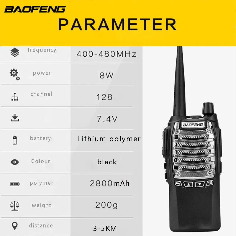 Baofeng BF-UV8D двухстороннее радио портативная рация UHF 8 Вт 128CH DTMF двойной PTT FM трансивер Ham радио 10 км UV-5R 8 Вт