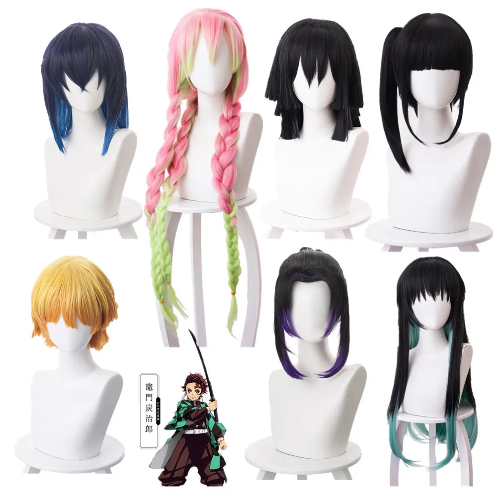 Nezuko Tanjirou Kamado, парики для косплея, Demon Slayer Kimetsu no Yaiba, парики для косплея, Kochou Shinobu Zenitsu, Agatsuma, золотые короткие волосы