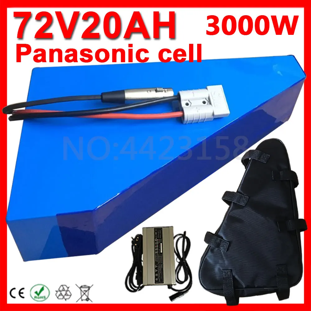 72V 3000W Батарея Применение Panasonic сотовый 72V 12Ah 15Ah 18Ah 20Ah Электрический велосипед Треугольники литий Батарея с 60A БМС+ 84V 5A Зарядное устройство