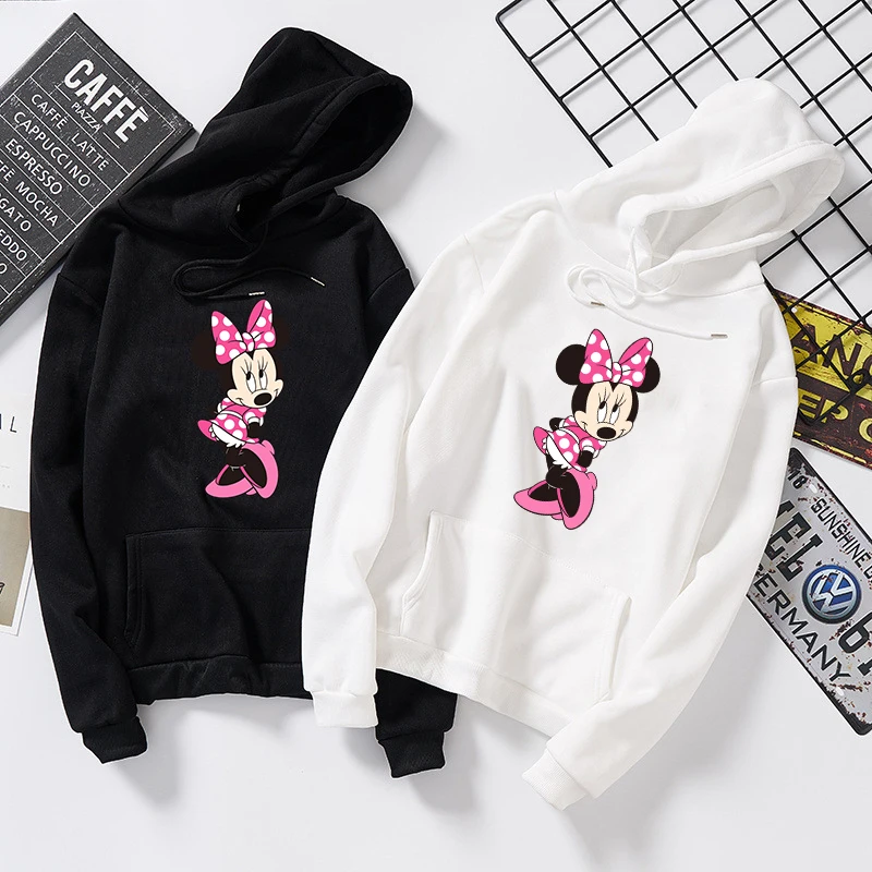 

Minnie Women Hoodies Cute Cartoon Fashion Long Sleeve Hooded Sweatshirt Casual Plus Size Pullover Tops Thin For Autumn Winter