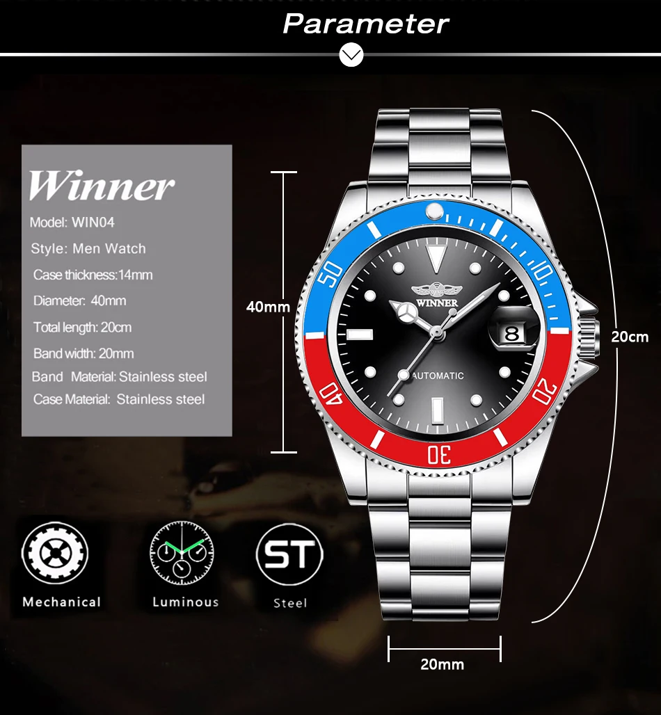 Модный бренд WINNER Мужские автоматические механические часы Stailness стальной ремешок мужские светящиеся наручные часы с датой