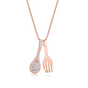 

New Style Rose Gold Spoon Fork Sterling Silver Necklace S925 Snacks Goods Fork Spoon Pendant Choker Non-mainstream Female Neckla