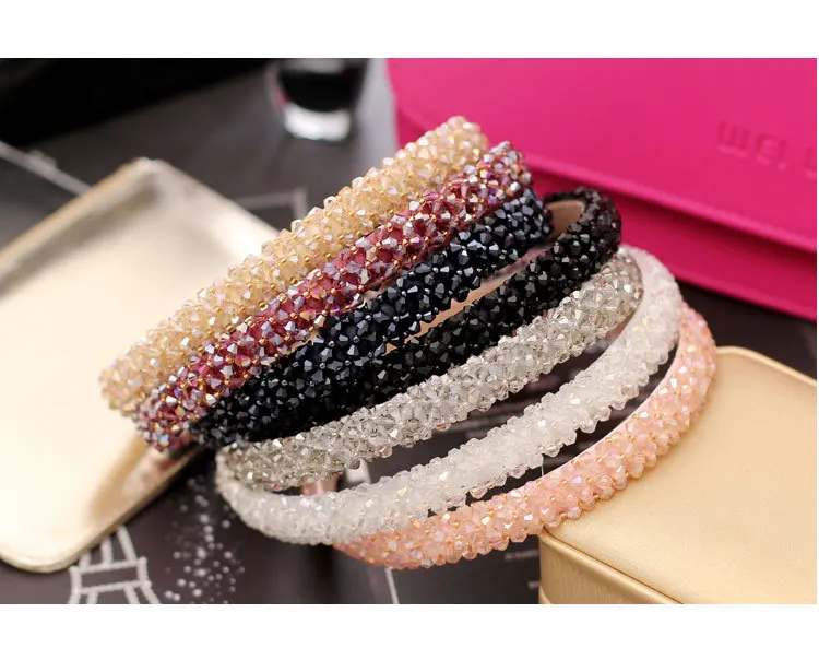 Solid Color Luxury Rhinestone Headband Women Beads Bezel Hair Hoop Korea Hairband Girls Bride Wedding Hair Accessories