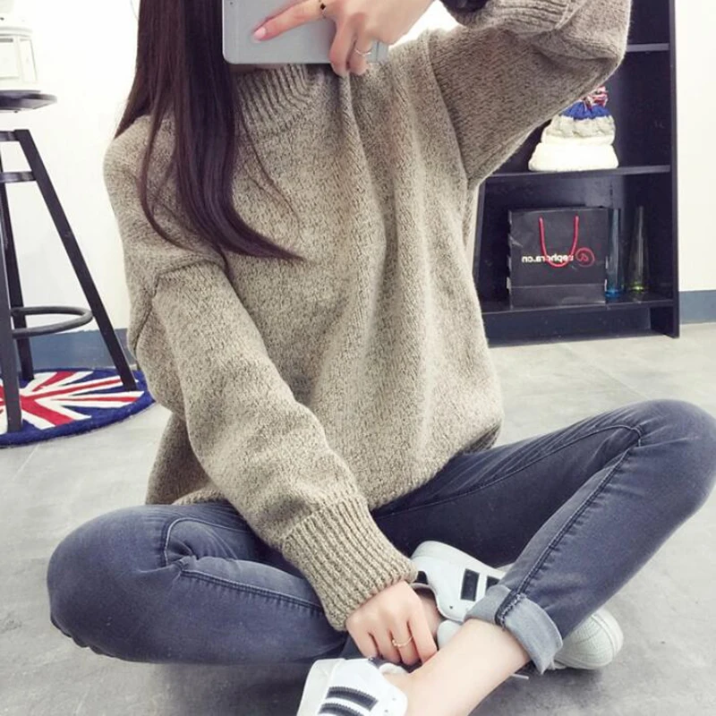 

Winter Women Warm Solid Sweaters Casual Full Sleeve Turtleneck Loose Pullovers Computer Knitted New Fashion