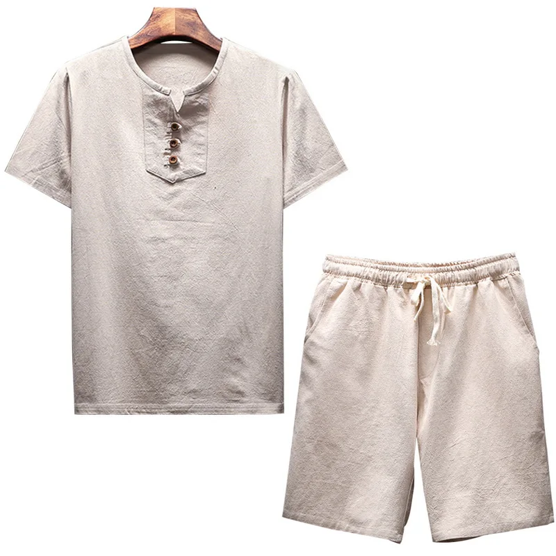 Men's Linen Sets Brands O-Neck Solid Short Sleeve T Shirt Shorts Summer Fashion Male Casual Drawsting Suit M-5XL Men's Linen Sets Brands O-Neck Solid Short Sleeve T Shirt Shorts Summer Fashion Male Casual Drawsting Suit M-5XL