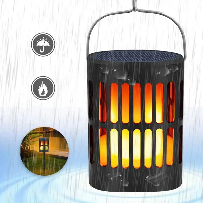 

2 Pcs LED Solar Lamp Flickering Smokeless Flameless Candle Waterproof Flame Lamp Flickering Garden Light Hanging Solar Lantern