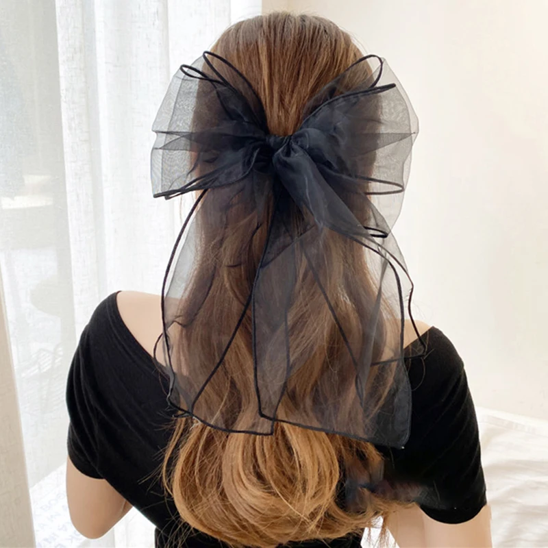 Lystrfac 2022 New Black White Yarn Bow Hair Clip for Women Girls Spring  Clip Back Head Hairpin Fashion Hair Accessories