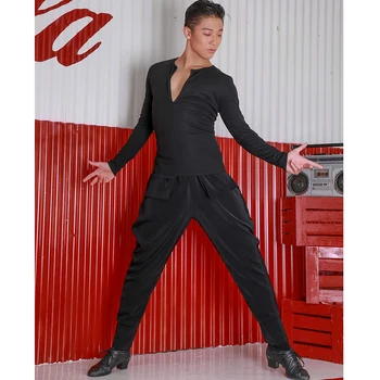 

Black Latin Modern Ballroom Dance Trousers Men Latin Dance Pants Performance Dance Clothes Cha Cha Rumba Samba Latin Dress SL215