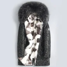 Новинка, Лисий мех, подкладка из овечьей шерсти, натуральная кожа, пальто с большим воротником из меха енота, овчина, кожаная мужская куртка с принтом