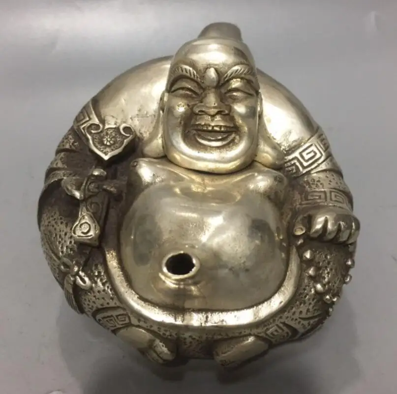 

China White copper maitreya Buddha teapot crafts statue