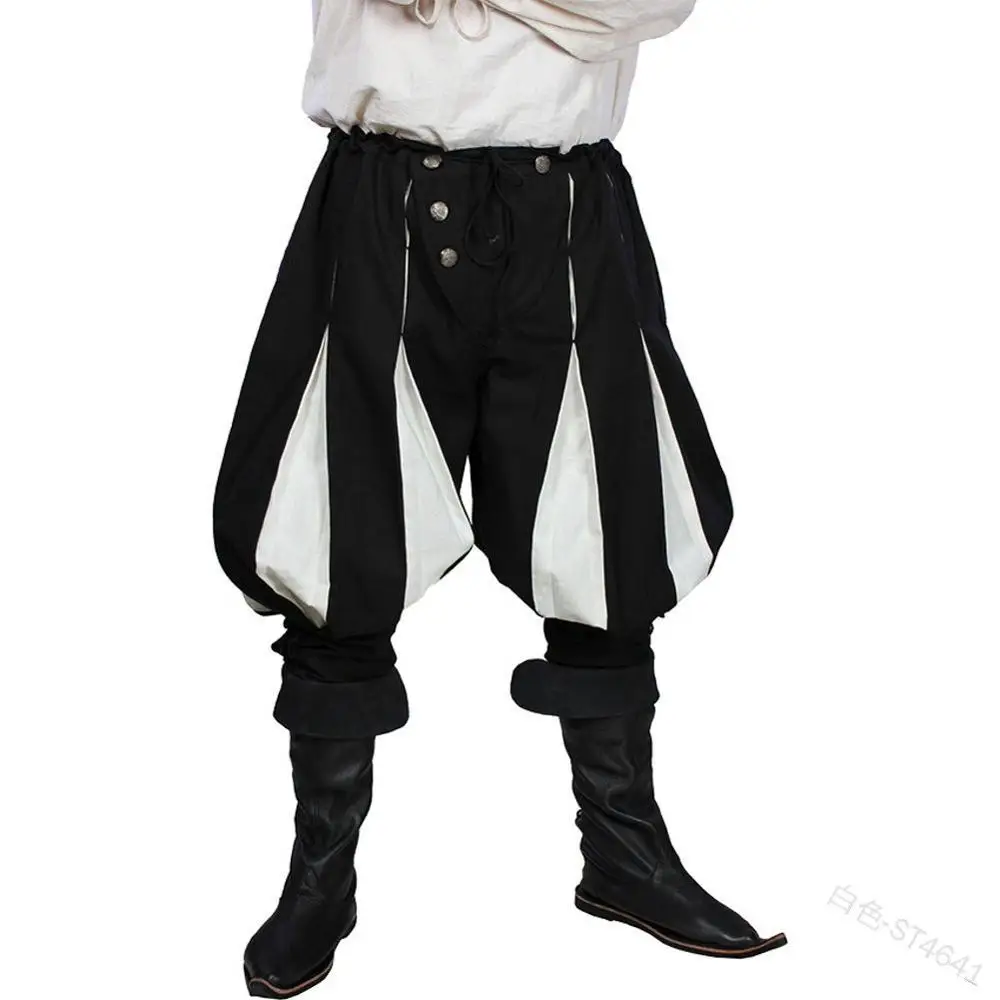 Средневековый Ренессанс Lounge пират всадник костюм для мужчин свободные брюки Викинг черный коричневый навигатор повязка на ногу брюки для мужчин - Цвет: white