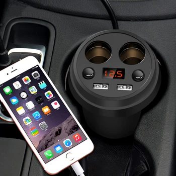

3.1A Dual USB Cup Car Charger Multi-function LED Voltage Display Car-charger Cigarette Lighter Splitter Sockets For GPS DVR