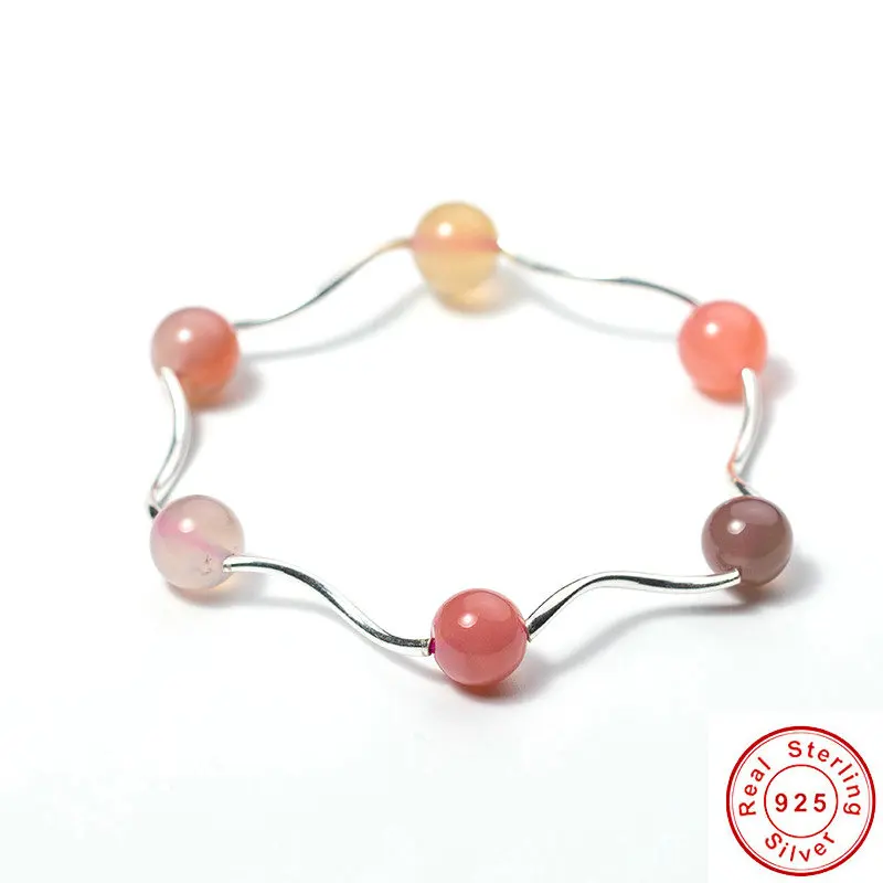 

925 Sterling Silver Chalcedony Beads Bracelet for Women Fine Jewelry
