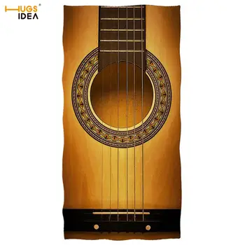 

HUGSIDEA Retro Guitar Print Beach Towel Super Soft Microfiber Yellow Shower/Bath Towel Picnic Blanket Music Travel Hand Towel