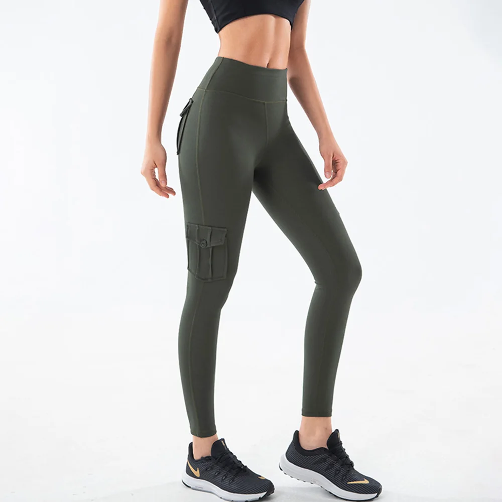 EC.MS Women Sport Leggings with 4 Pockets Yoga Pants Girls Quick Dry Stretchy GYM Daily Golf Baseball Running Tights