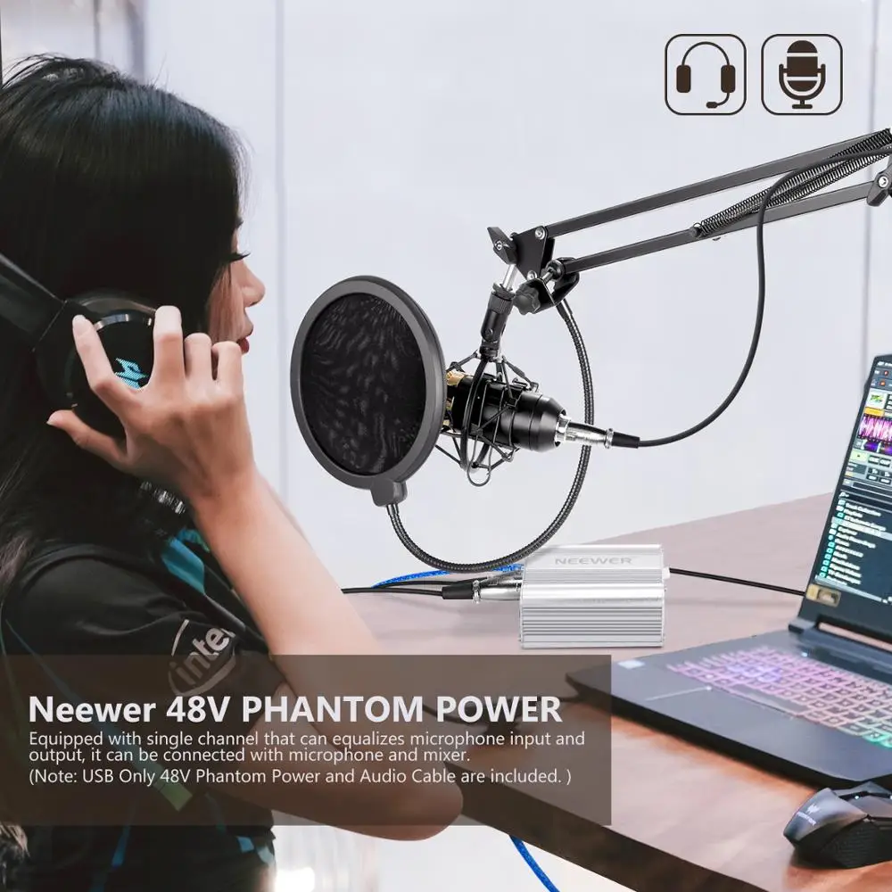 Neewer 1-канальный 48V USB Phantom Питание 5 футов USB кабель XLR Сделано в Китае для XLR 3Pin микрофонный кабель для любого конденсаторный микрофон