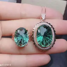 KJJEAXCMY ювелирные изделия 925 стерлингового серебра инкрустированные ожерелье с кристаллом зеленого цвета Кулон Кольцо Женский костюм популярный