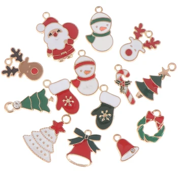 

10pcs Christmas Series Enamel Art Oil Drop Red Walking Stick Small Pendant Charms beads For Necklace DIY Bracelet Accessories