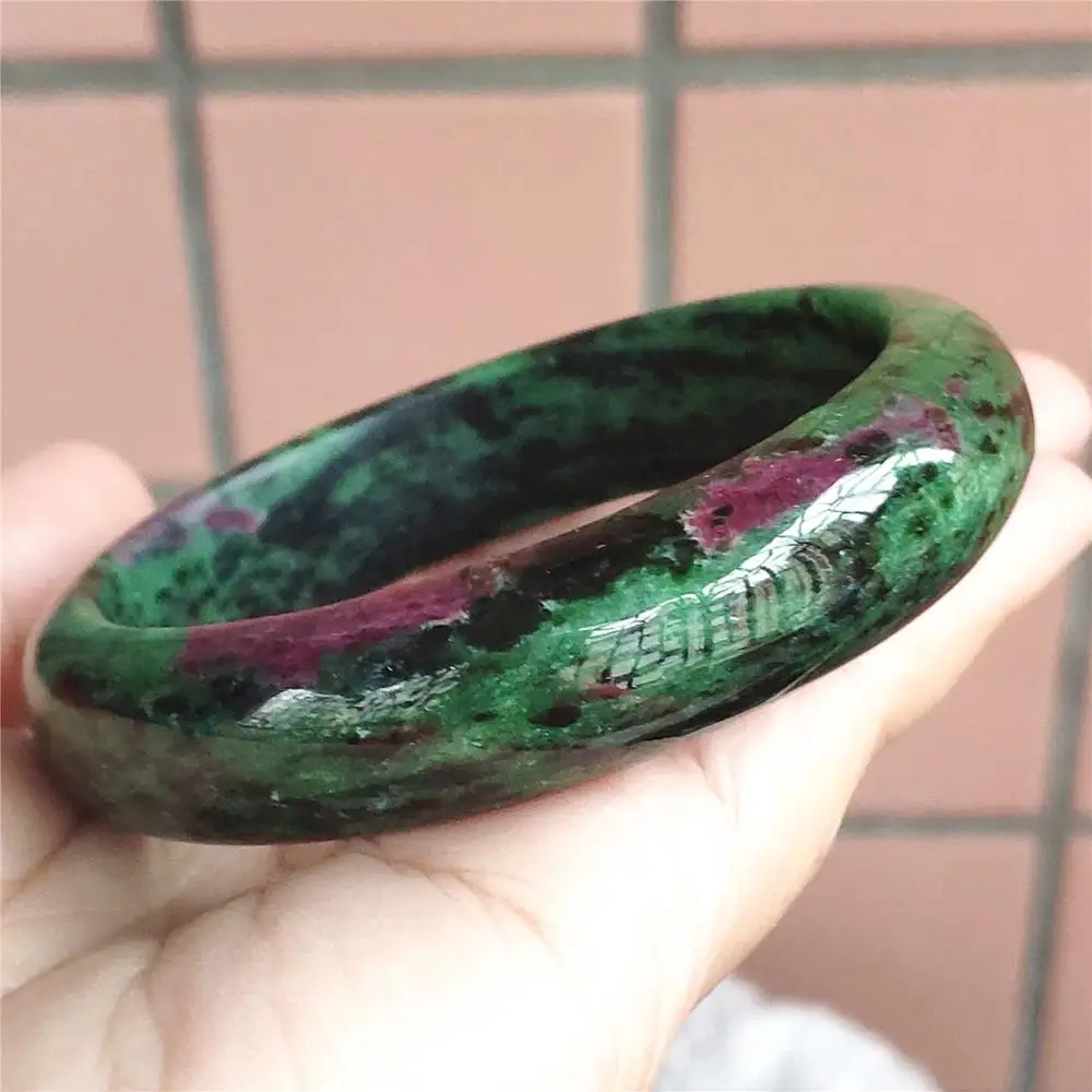

Genuine Natural Ruby Zoisite Red Green Gemstone Woman Bangle 60mm Healing Stone Best Anniversary Gift Fashion Jewelry AAAAA