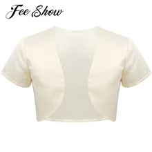 Детское короткое болеро с открытым передом детский атласный болеро с коротким рукавом для свадебной вечеринки, платье с цветочным узором для девочек накидка, кардиган, Топ