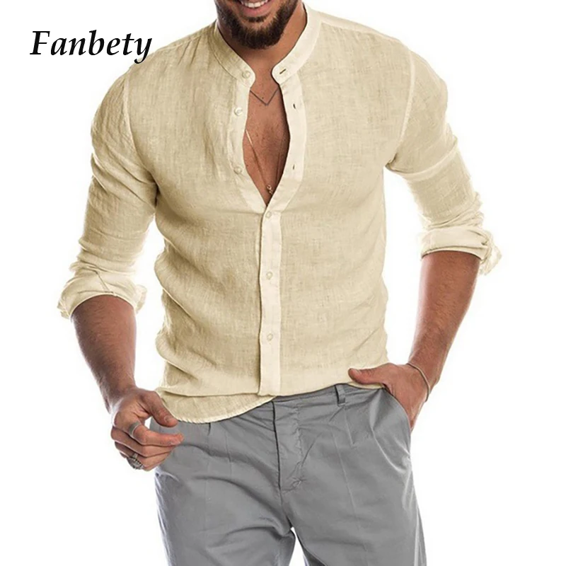 Men's Casual Cotton Linen Solid Shirts Autumn Summer Long Sleeve Button Shirt Tops Stand Handsome Men Shirt Camisas Masculina Men's Casual Cotton Linen Solid Shirts Autumn Summer Long Sleeve Button Shirt Tops Stand Handsome Men Shirt Camisas Masculina