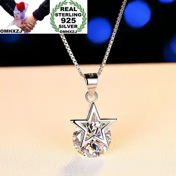 

OMHXZJ Wholesale European Fashion Woman Girl Party Gift White Star AAA Zircon S925 Sterling Silver Necklace Pendant Charm CA134