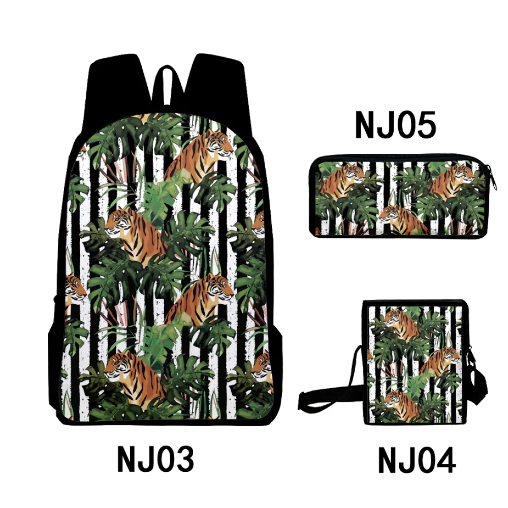 Backpack 3 Piece Set Tiger Animal 3D Printed Oxford Waterproof Large Capacity Teenager Boys Girls Students Scholol Bag Custom