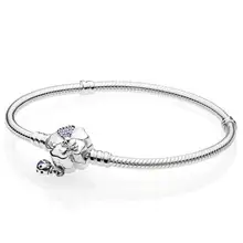 Подлинный 925 пробы серебряный браслет с цветочным орнаментом в виде дикого цветка луга, цепочка-змейка, браслет с подвеской из бисера, модное ювелирное изделие Diy