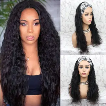 

Long Headband Human Hair Wig for Black Women Natural Wave China Remy Hair Glueless Non Lace Front Wig Small Cap Preplucked