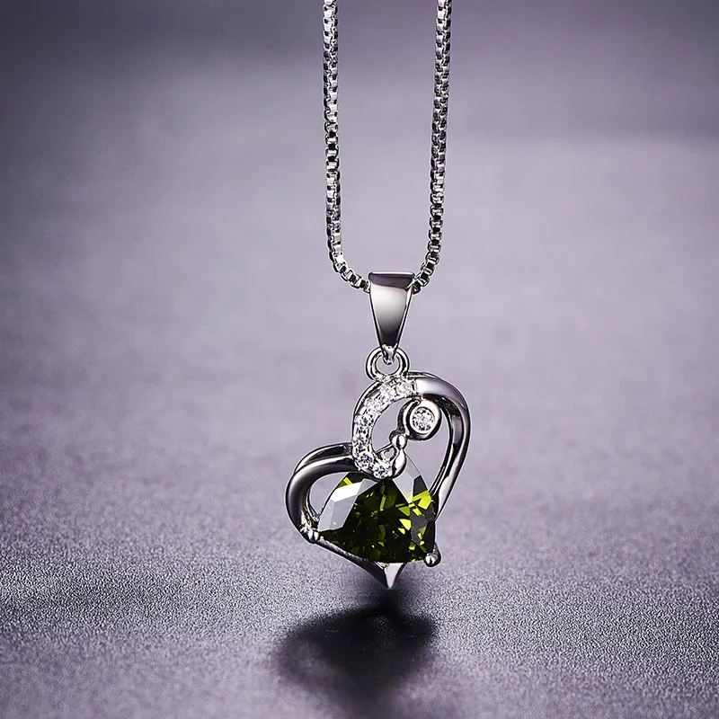 PANSYSEN блестящее сердце кулон ожерелье s для женщин 925 из стерлингового серебра, рубиновое Аквамарин драгоценный камень прекрасное ювелирное ожерелье - Цвет камня: Зеленый
