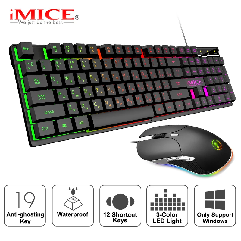 Gaming Keyboard and Mouse Wired Gamer Keyboard with Backlight 6400DPI Wired Mouse Ergonomic Compute