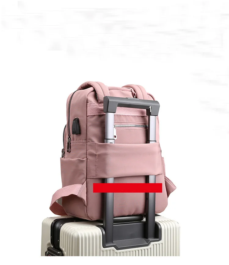 USB Rechargeable Casual Women Backpack Large Capacity College Wind Travel Trolley Bag Waterproof Ladies Backpack