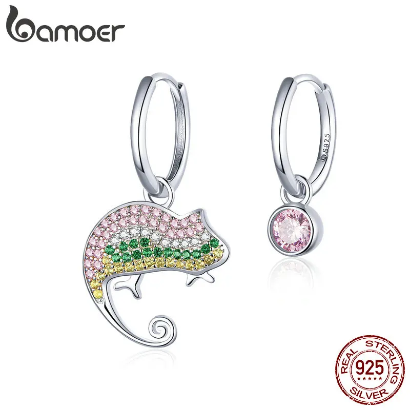 Асимметричные висячие серьги bamoer BSE368 роскошные серебряные хамелеоны с защитой животных цирконием для