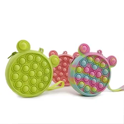 Pop It inquieto Toys monedero de Mickey y arco iris para mujer, Cartera de sílice con hoyuelos simples, bolsa cruzada, regalos de Navidad para niña