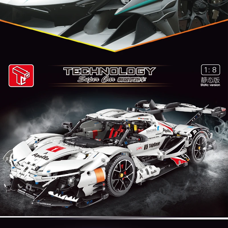 

New T5012 High Tech RC Electroplating Purple White Apolloed Super Sports Car Model Building Blocks MOC Bricks Toy Christmas Gift
