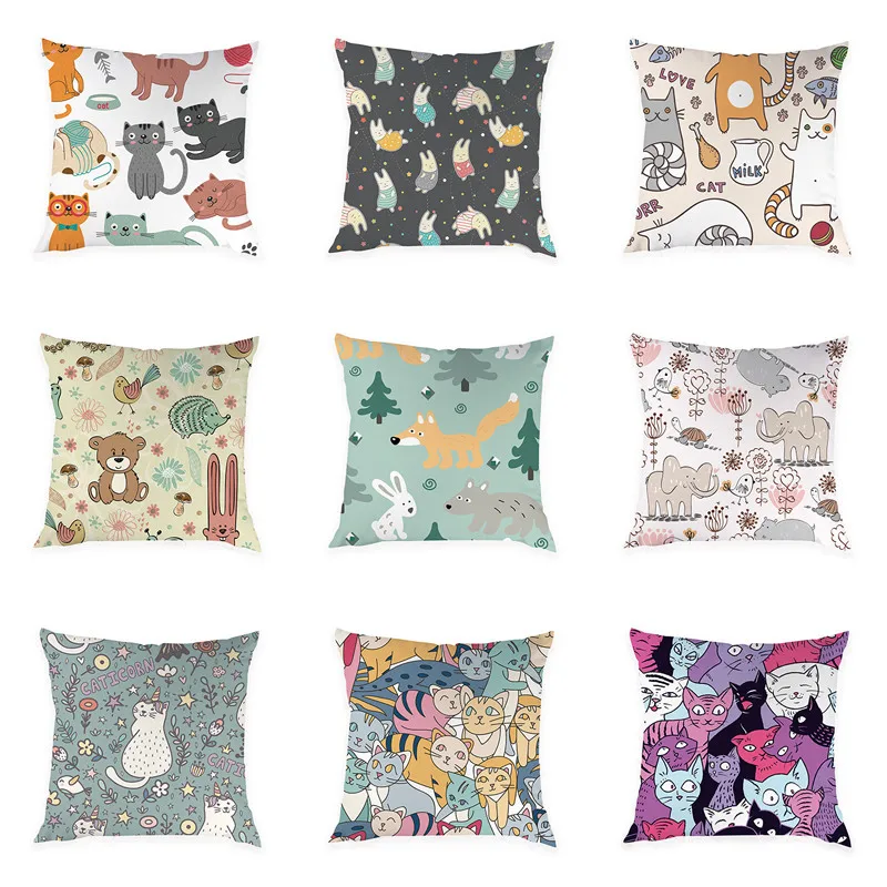 

Cartoon Animal Cushion Cover Pillow Covers Cartoon Cat Rabbit Elephant Home Decor Soft Peach Skin for Sofa Bed 45x45cm