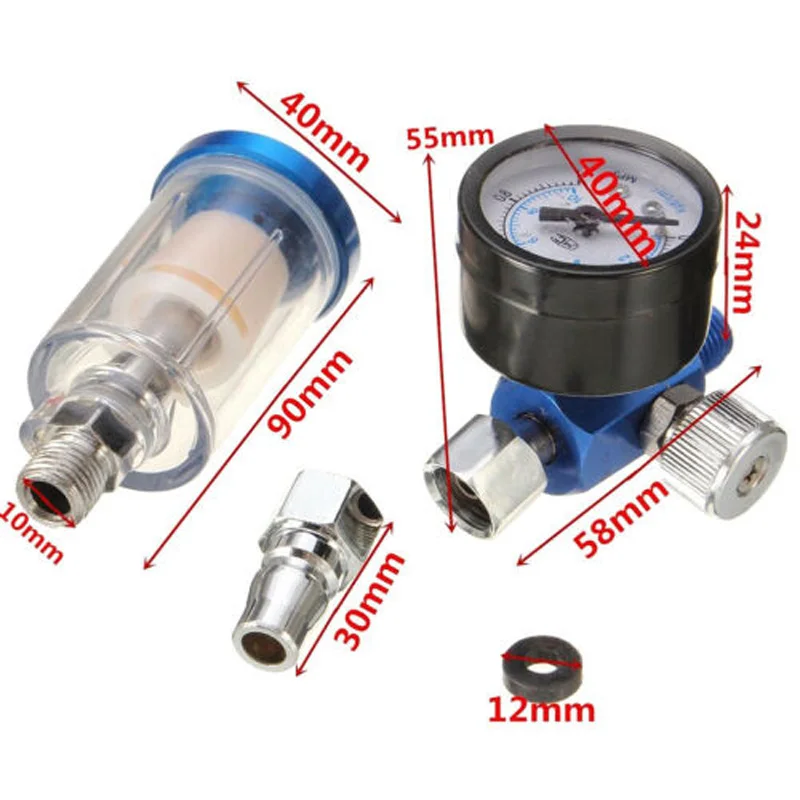

New Mini Air Pressure Regulator Gauge Spray Gun & In-Line Water Trap Air Filter